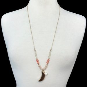 Genuine Tigers Eye Stone Long Moon Celestial Beaded Necklace